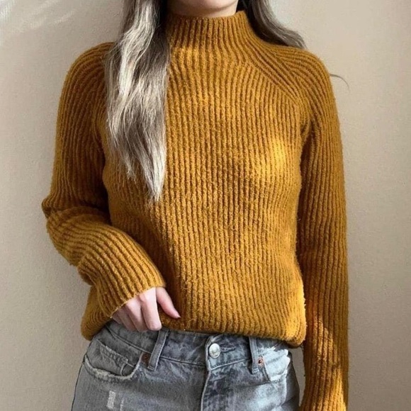 Madewell Northfield Mock Neck Chunky Funnel Knit Harvest Gold Sweater - Picture 12 of 13